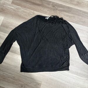 White Birch Black Sweatshirt with Shoulder Cutouts